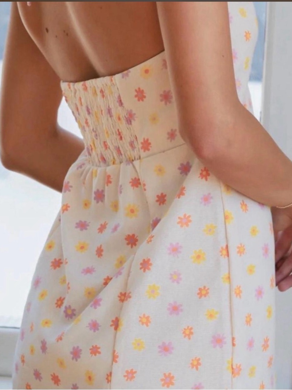 Elodie Cream Strapless Mini Dress with Pink, Orange & Yellow Floral Print